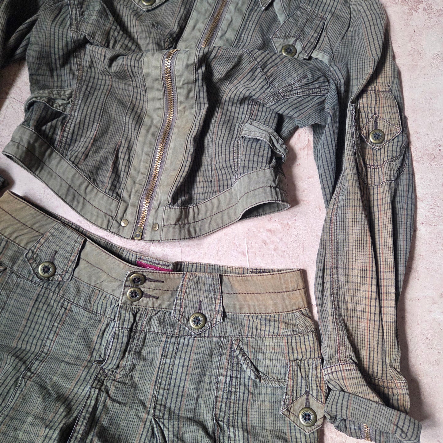 Military Plaid Zip Jacket + Skirt set