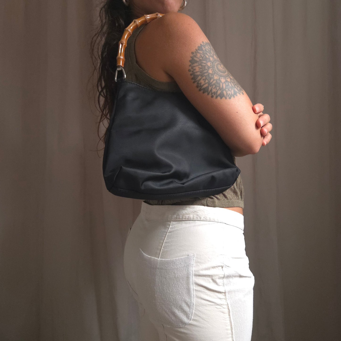 Wood Black Shoulder Bag