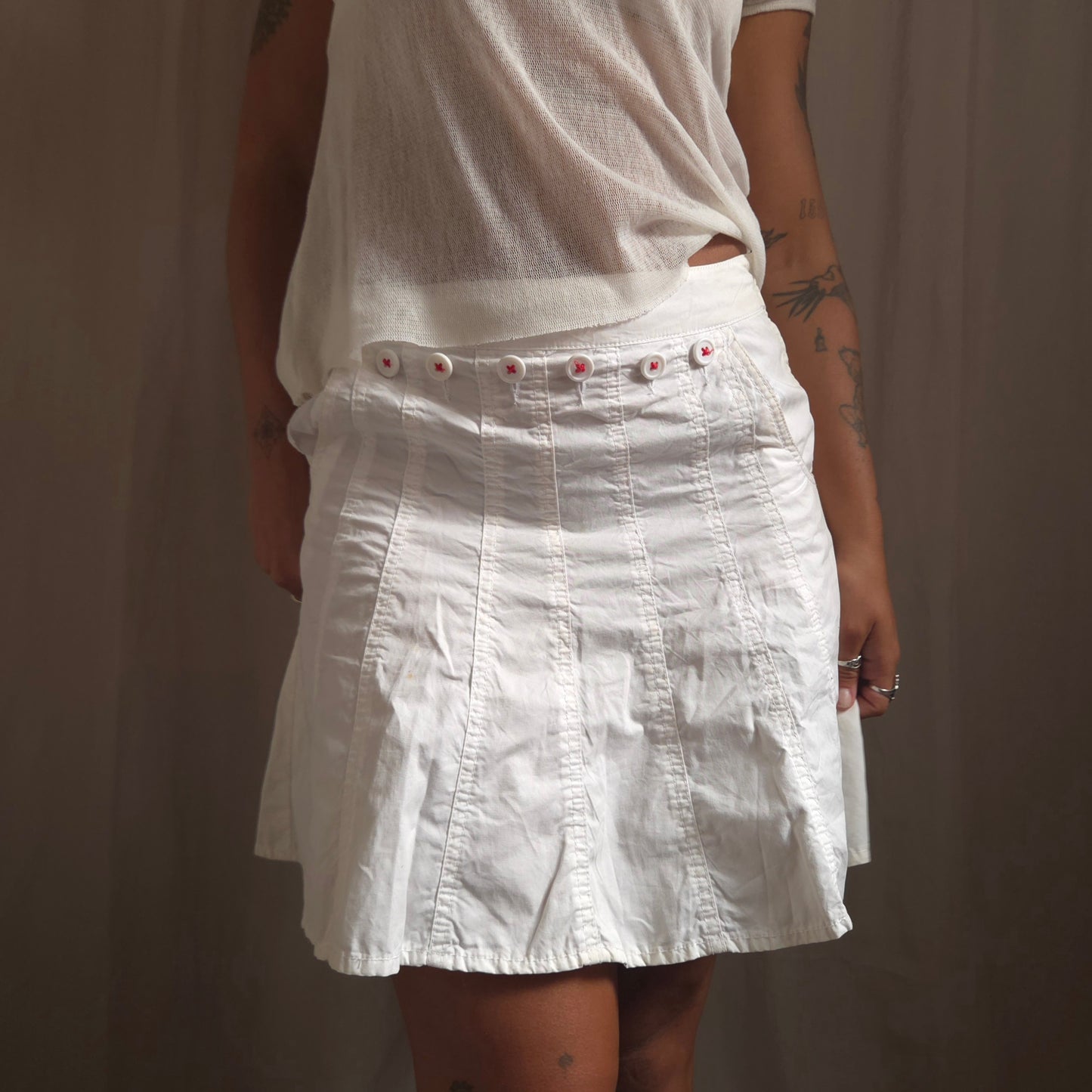 Button Pleated Skirt