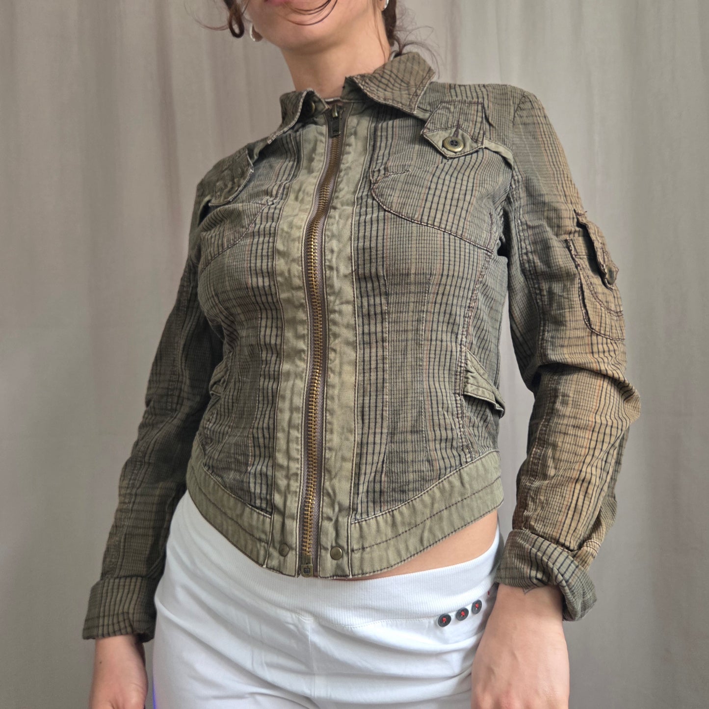 Military Plaid Zip Jacket + Skirt set