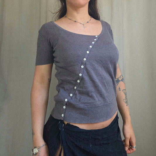 Vintage Buttons asymmetrical T-shirt