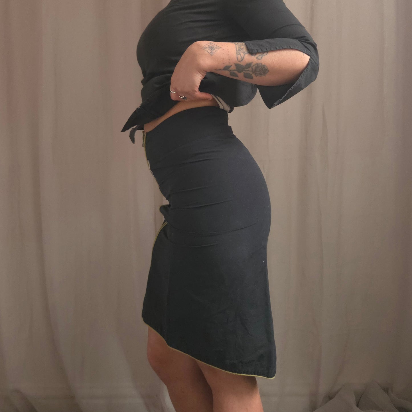 Asymmetrical zip midi skirt