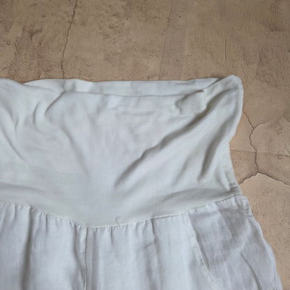 Linen Waste Band Button Capri Pants