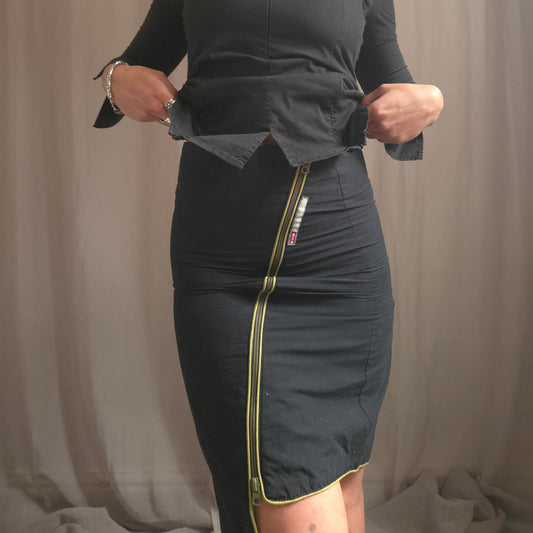 Asymmetrical zip midi skirt