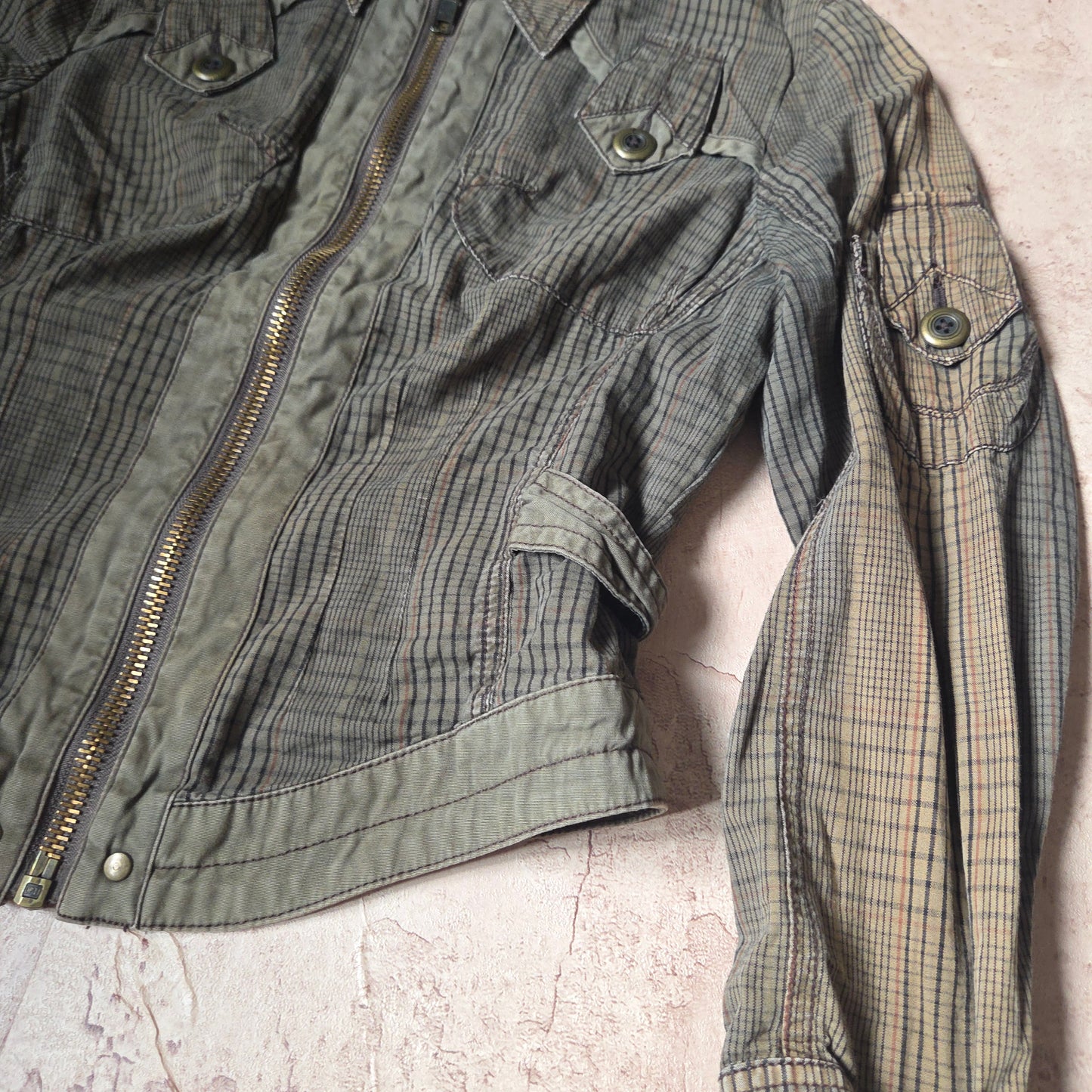 Military Plaid Zip Jacket + Skirt set