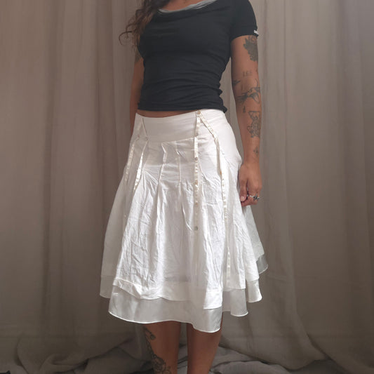 Pleated Buttons Midi Skirt