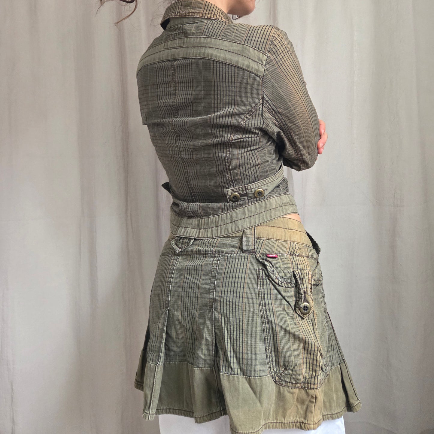 Military Plaid Zip Jacket + Skirt set