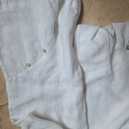 Linen Waste Band Button Capri Pants
